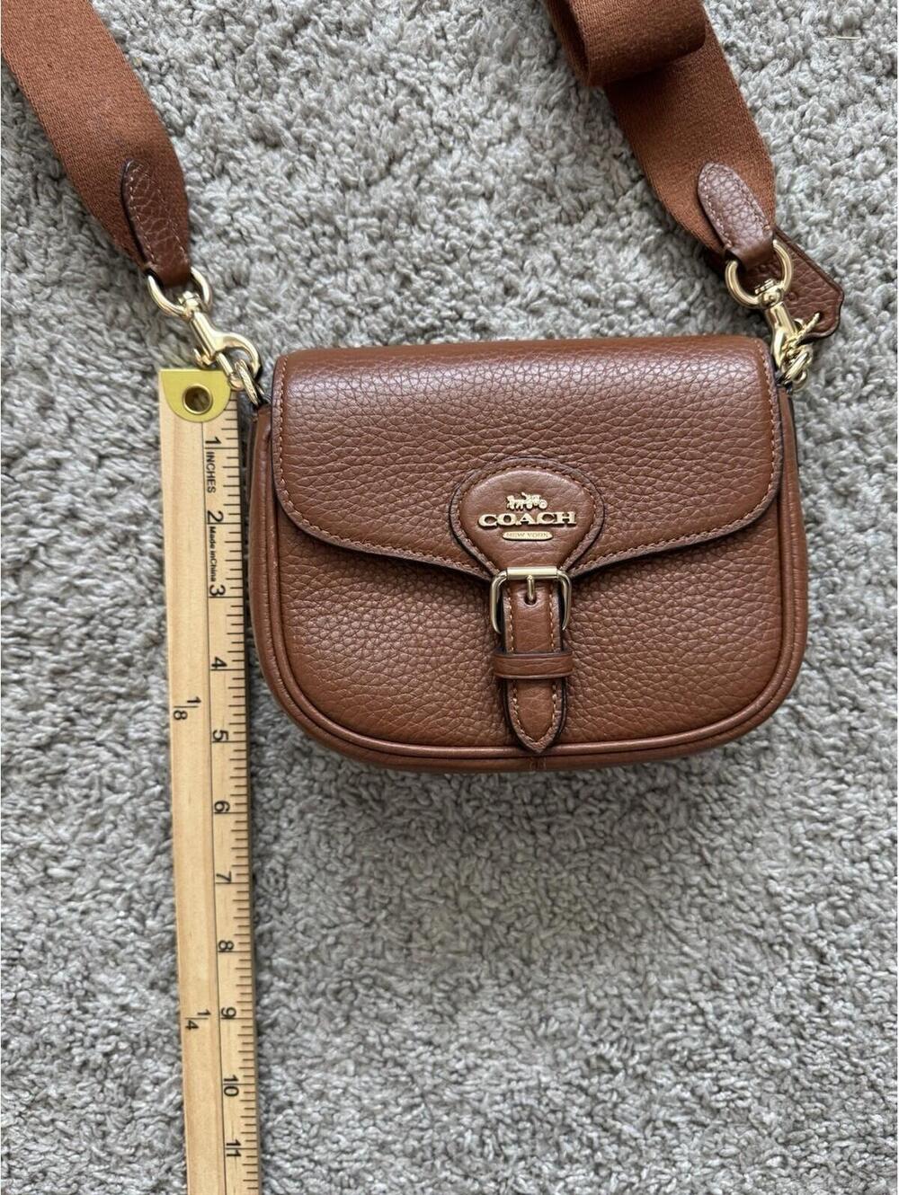 Coach Amelia Small Saddle Bag Pebbled Leather Tan Brown Crossbody - Picture 9 of 9